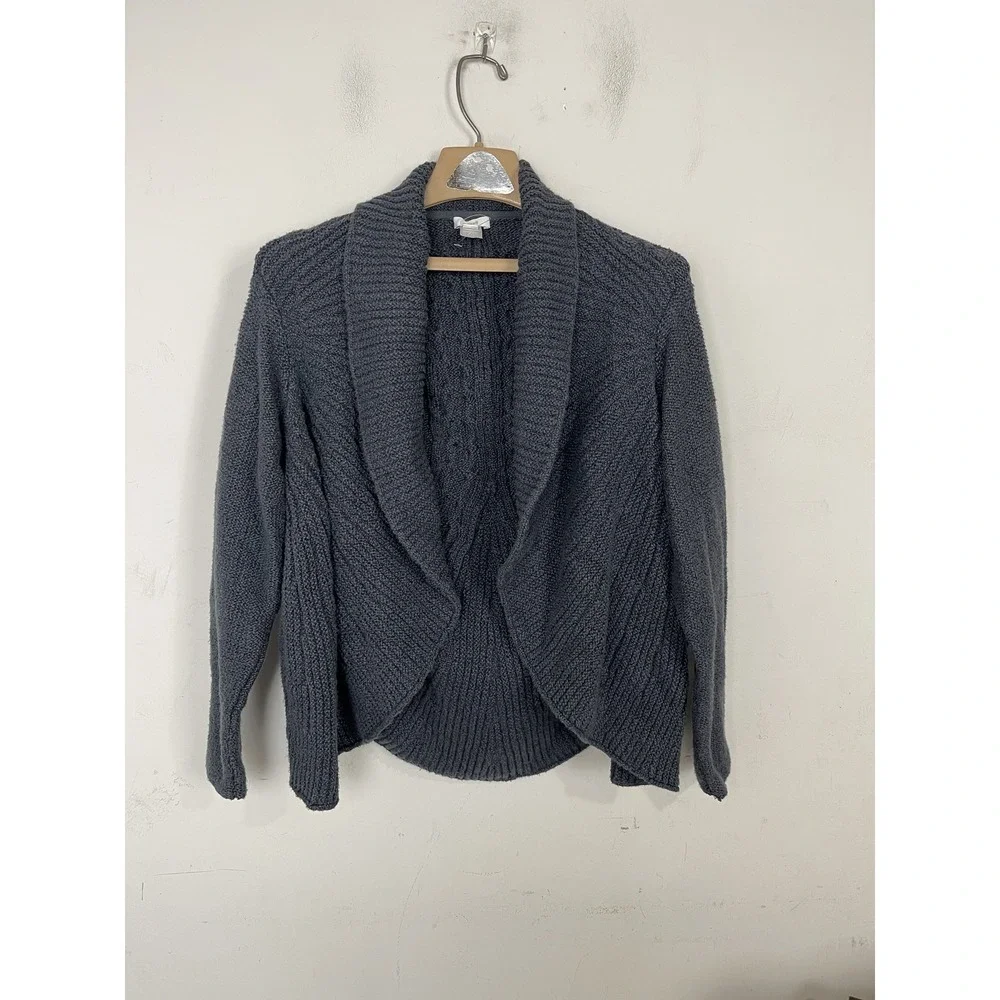 Pure‎ Jill Womens S Cable Knit 100% Cotton Open Drape Cardigan Sweater Gray